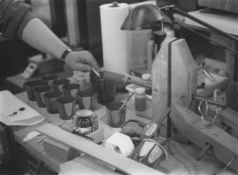 Wedding cup and kiddush cups, Cups on the workbench