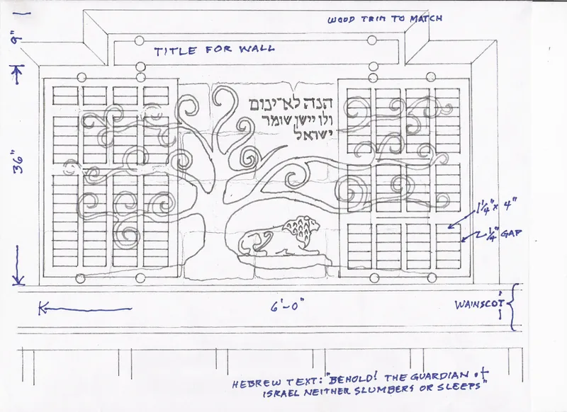 Donor wall drawings, Wall study with the lion of Judah, "Behold, the guardian of Israel neither slumbers nor sleeps"