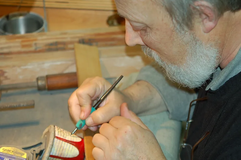 Wedding cup and kiddush cups, Arnold at the enameling bench